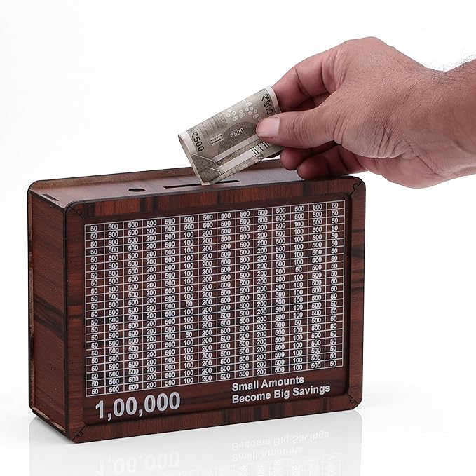 Wooden Money Piggy Bank Money Box with Sketch Pens