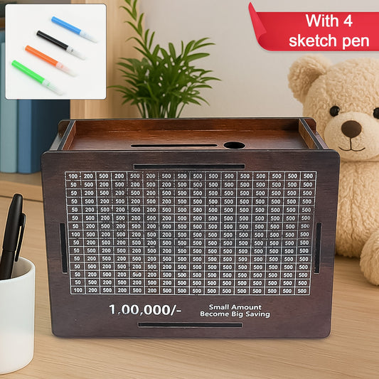 Wooden Money Piggy Bank Money Box with Sketch Pens